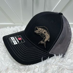 Laser engraved, Bass, Richardson 112 trucker hat.